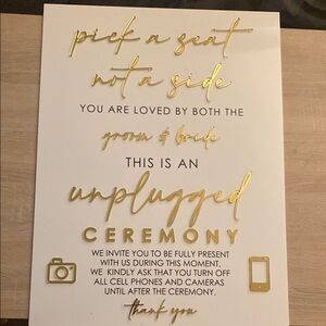 Elegant Gold and White Unplugged Ceremony Sign